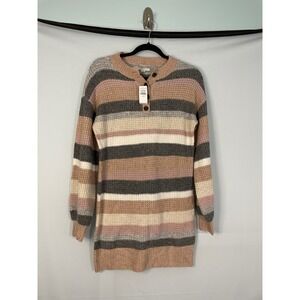 NWT American Eagle Outfitters Striped Waffle Knit Button Neck Sweater Dress XS‎